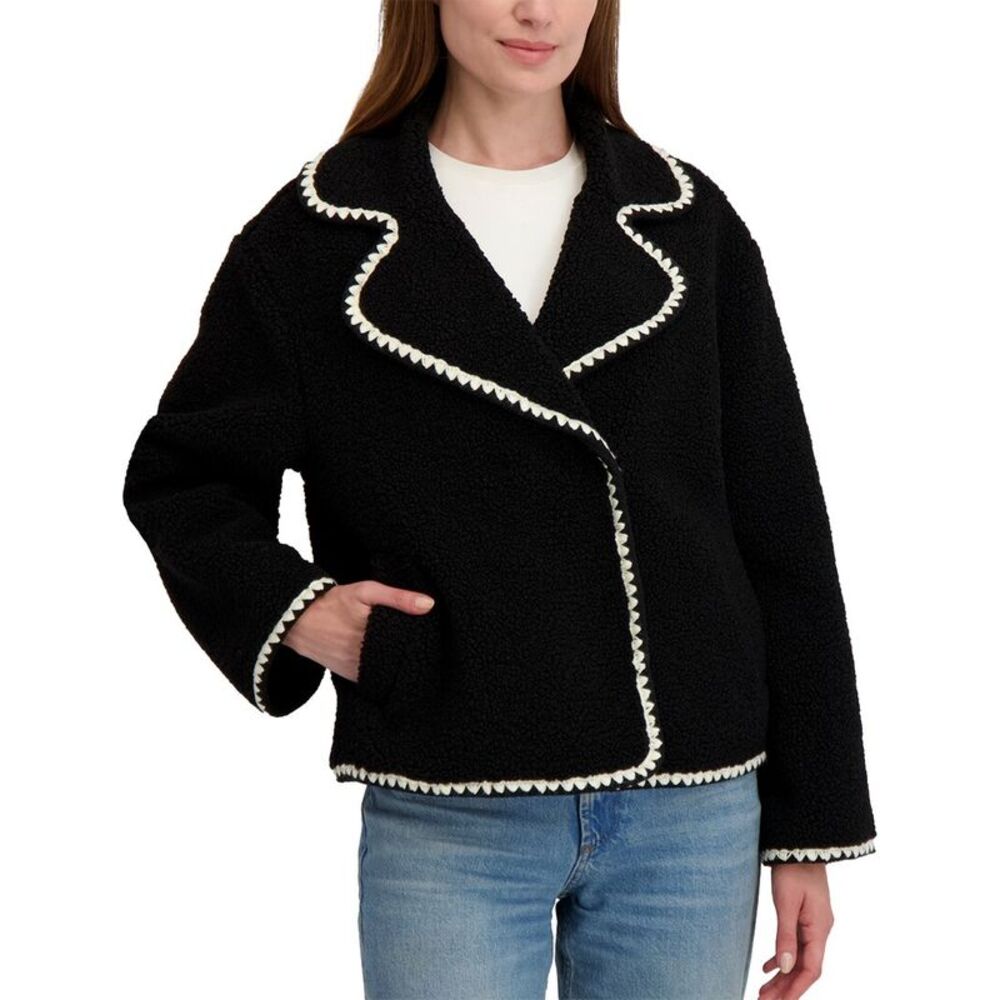 Laundry By Shelli Segal Womens Boxy Blanket Coat, Black - Picture 3 of 4
